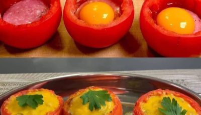 Cheesy Baked Stuffed Tomatoes with Eggs & Sausage