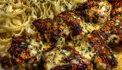 Creamy Garlic Butter Chicken & Linguine in Alfredo Sauce